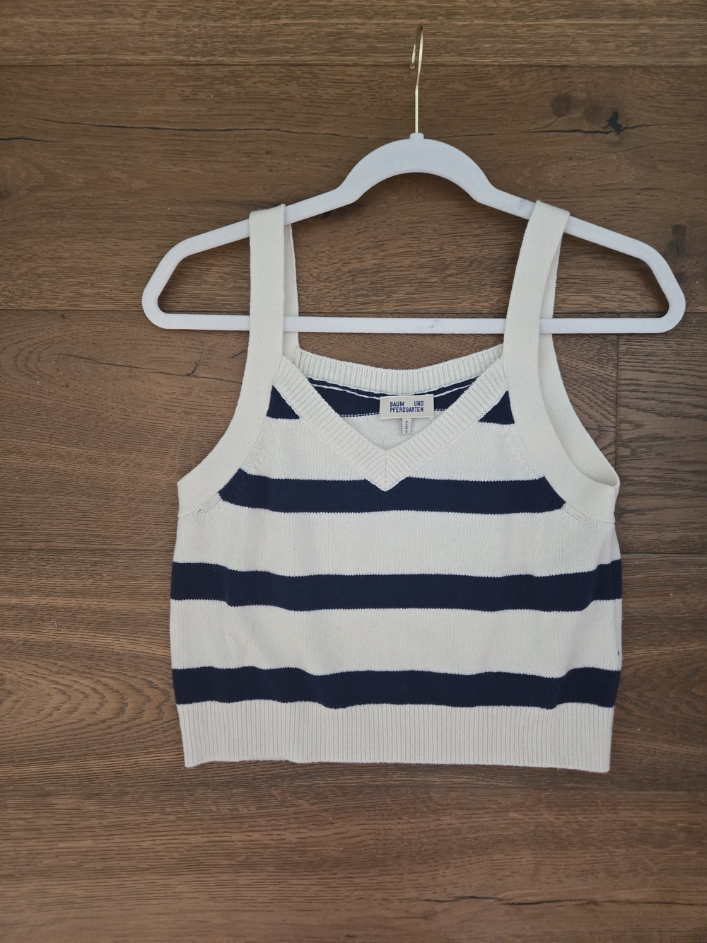 Striped Knit Cropped Tank Top - Navy & Cream
